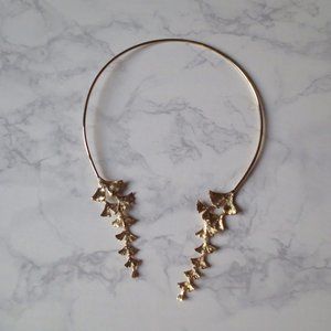 Beautiful Unique Gold Leaf Flower Botanical Asymmetrical Gold Tone Necklace